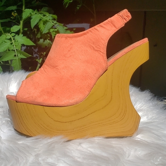 Call It Spring Orange Peep Toe Wedges 7 OVERGAARD - Picture 12 of 13
